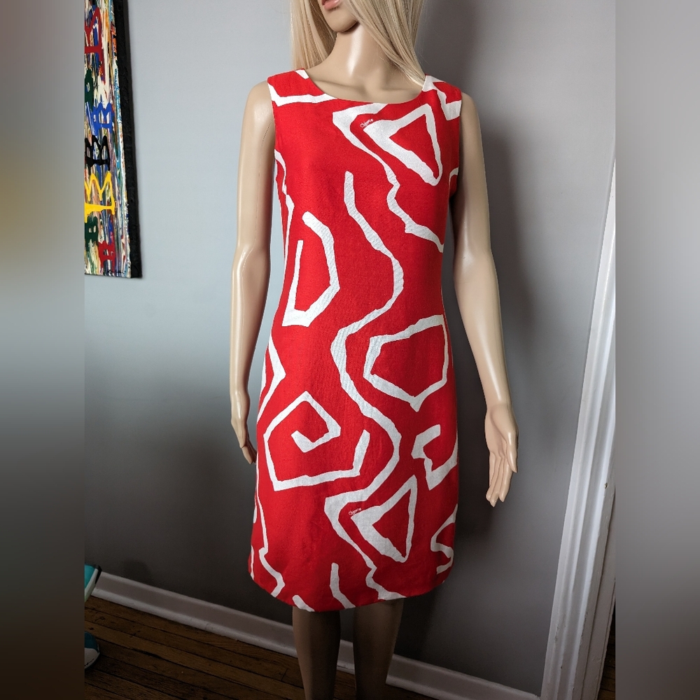 DIANE VON FURSTENBERG  Sleeveless Sheath dress. Red & White. Silk & Wool Size 4